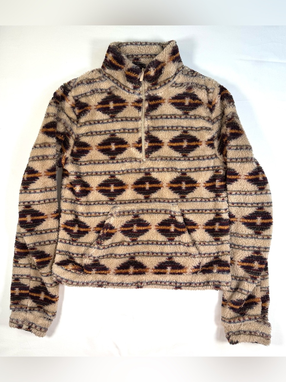 AERO Women’s Southwestern Sherpa 1/4 Zip Pullover M Boho Western Cozy Cowgirl